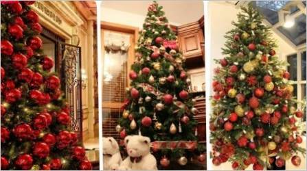 Dekoracija božićnog drvca u crvenoj i zlatnoj boji